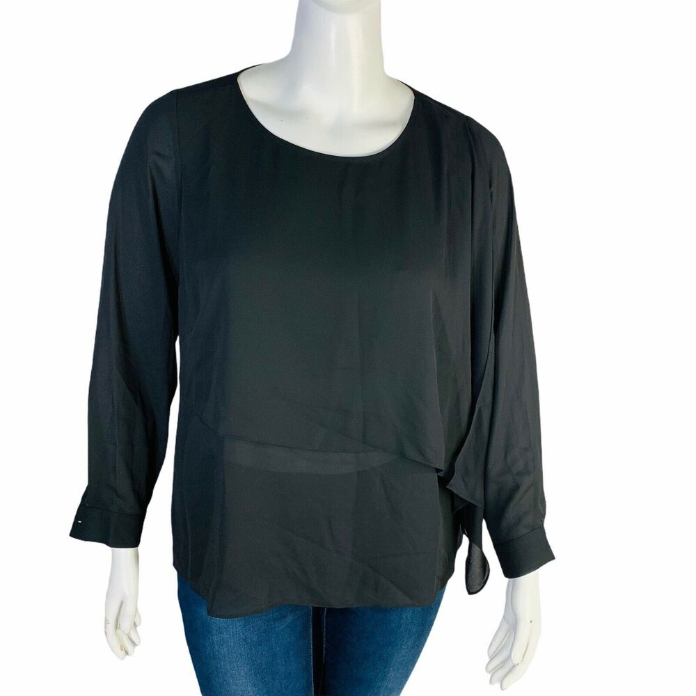 New Alfani Womans Sz 12 Blouse Rogue Romance Black Top Long Sleeve NWT